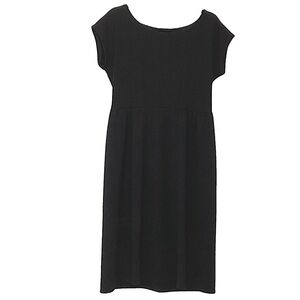 J. CREW Black Jersey Knit Capped Short Sleeve Midi Dress, Midweight, 6